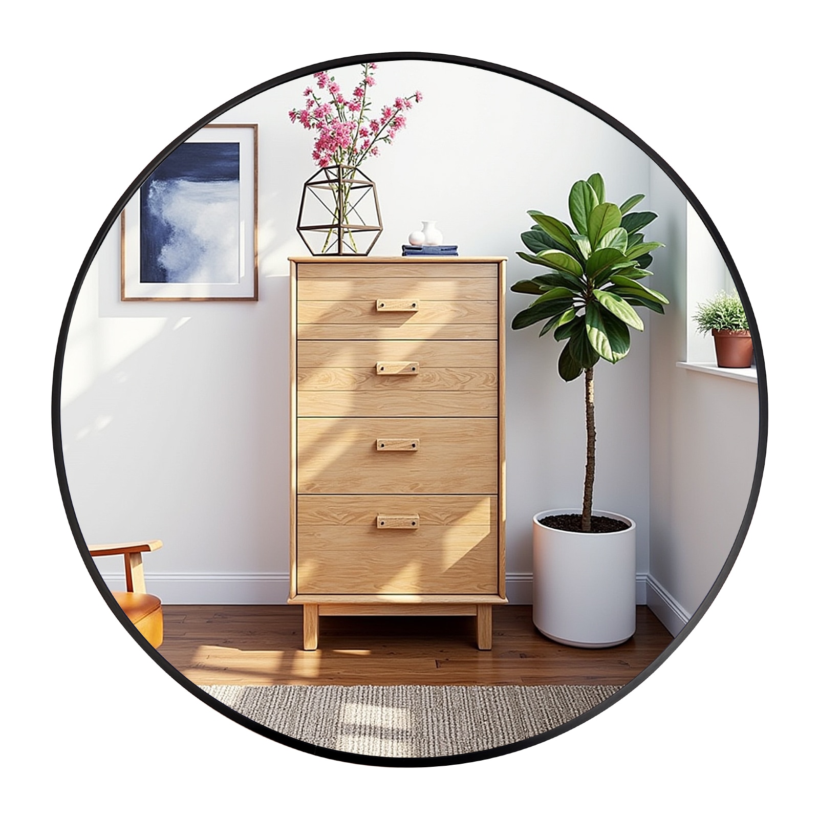 Round Mirror, Black Round Mirror 24 Inch, Circle Wall Mirror Metal Frame, Black Circle Bathroom Mirror, Circular Mirrors For Wall, Living Room, Bedroom, Vanity, Entryway, Hallway._voghion.com
